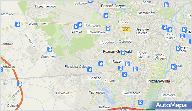 mapa Grunwald gmina Poznań, Grunwald gmina Poznań na mapie Targeo