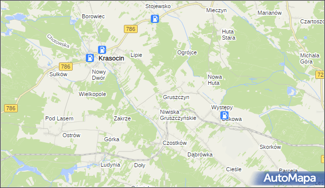 mapa Gruszczyn gmina Krasocin, Gruszczyn gmina Krasocin na mapie Targeo