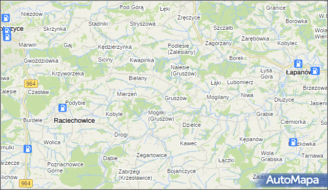mapa Gruszów gmina Raciechowice, Gruszów gmina Raciechowice na mapie Targeo