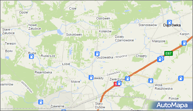 mapa Guzowatka gmina Dąbrówka, Guzowatka gmina Dąbrówka na mapie Targeo