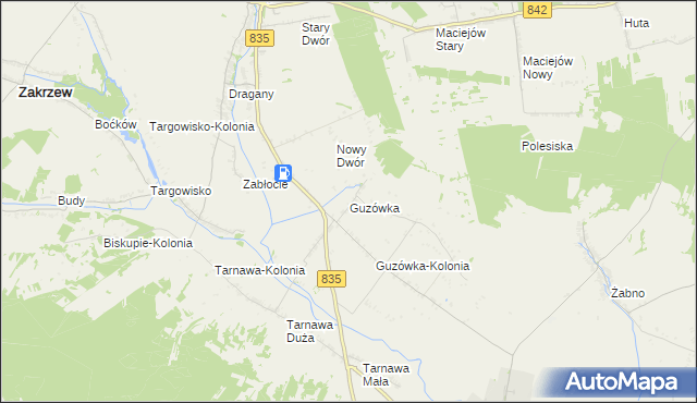 mapa Guzówka gmina Wysokie, Guzówka gmina Wysokie na mapie Targeo