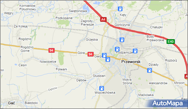 mapa Gwizdaj, Gwizdaj na mapie Targeo