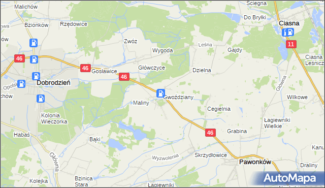 mapa Gwoździany, Gwoździany na mapie Targeo