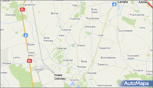 mapa Imielno gmina Nowe Ostrowy, Imielno gmina Nowe Ostrowy na mapie Targeo