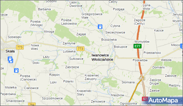 mapa Iwanowice Włościańskie, Iwanowice Włościańskie na mapie Targeo