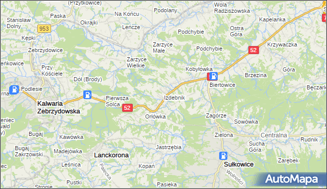 mapa Izdebnik gmina Lanckorona, Izdebnik gmina Lanckorona na mapie Targeo