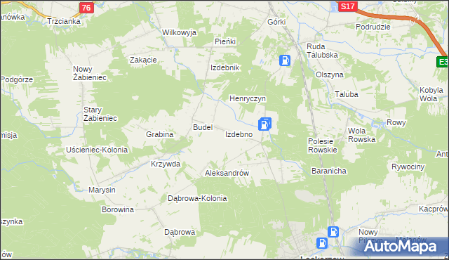 mapa Izdebno gmina Łaskarzew, Izdebno gmina Łaskarzew na mapie Targeo