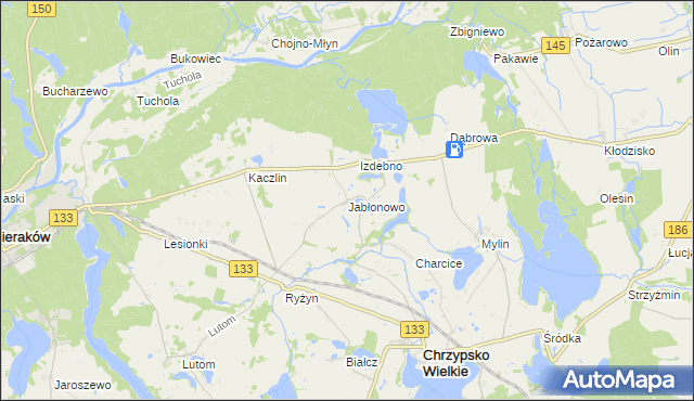 mapa Jabłonowo gmina Sieraków, Jabłonowo gmina Sieraków na mapie Targeo