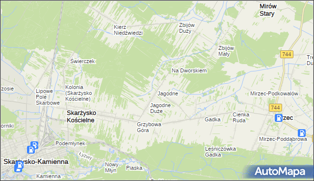 mapa Jagodne gmina Mirzec, Jagodne gmina Mirzec na mapie Targeo