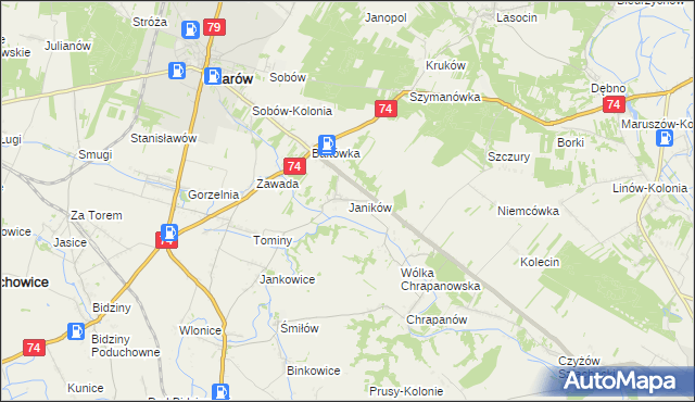 mapa Janików gmina Ożarów, Janików gmina Ożarów na mapie Targeo