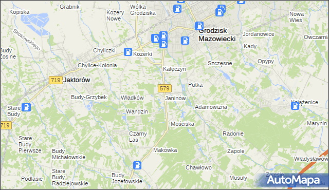 mapa Janinów gmina Grodzisk Mazowiecki, Janinów gmina Grodzisk Mazowiecki na mapie Targeo