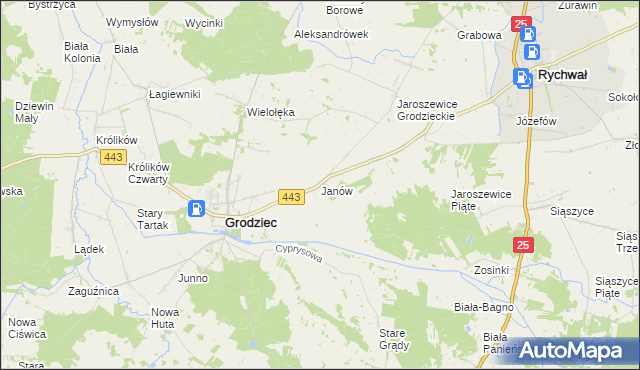 mapa Janów gmina Grodziec, Janów gmina Grodziec na mapie Targeo