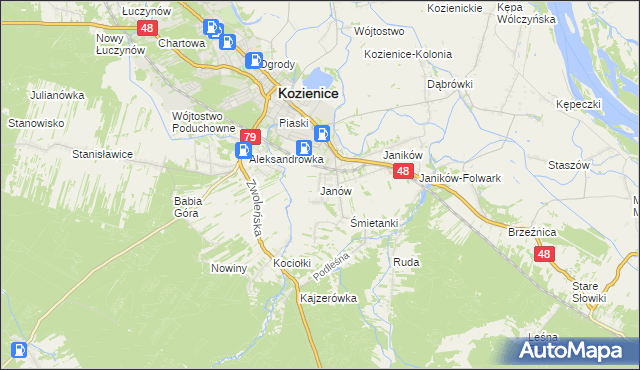 mapa Janów gmina Kozienice, Janów gmina Kozienice na mapie Targeo