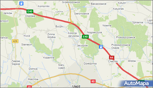 mapa Jaryszów gmina Ujazd, Jaryszów gmina Ujazd na mapie Targeo