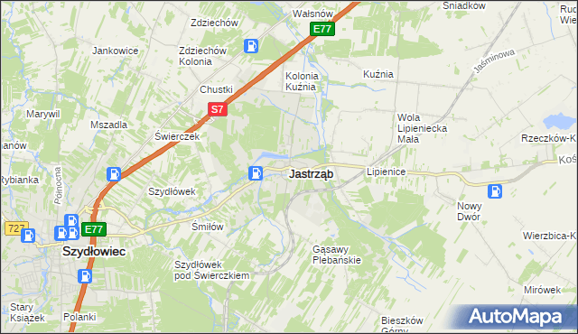 mapa Jastrząb powiat szydłowiecki, Jastrząb powiat szydłowiecki na mapie Targeo