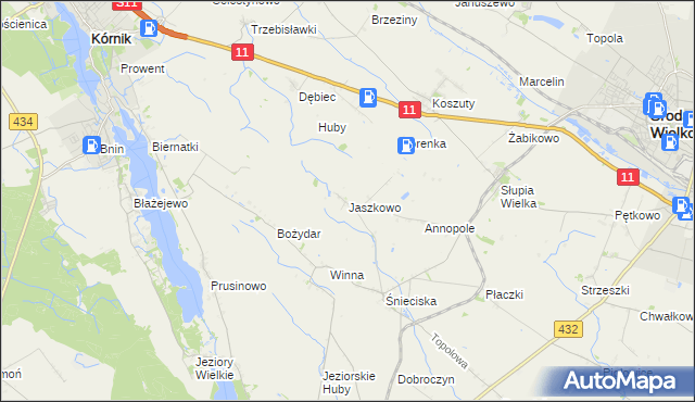 mapa Jaszkowo gmina Zaniemyśl, Jaszkowo gmina Zaniemyśl na mapie Targeo