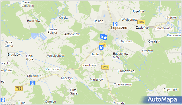 mapa Jedle gmina Łopuszno, Jedle gmina Łopuszno na mapie Targeo