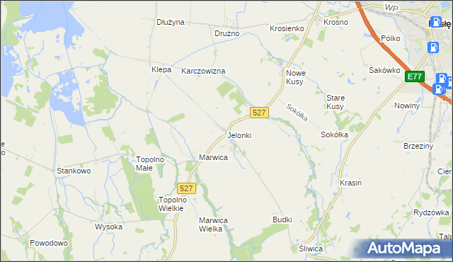 mapa Jelonki gmina Rychliki, Jelonki gmina Rychliki na mapie Targeo