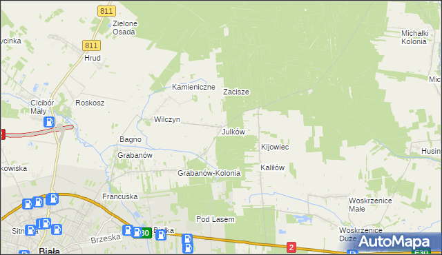 mapa Julków gmina Biała Podlaska, Julków gmina Biała Podlaska na mapie Targeo