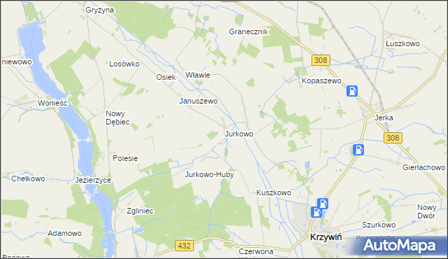 mapa Jurkowo gmina Krzywiń, Jurkowo gmina Krzywiń na mapie Targeo