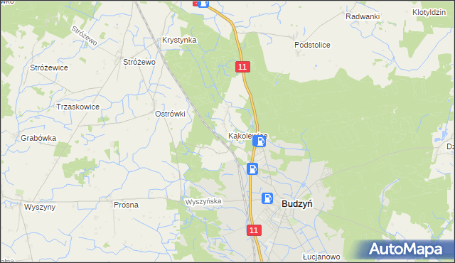 mapa Kąkolewice gmina Budzyń, Kąkolewice gmina Budzyń na mapie Targeo
