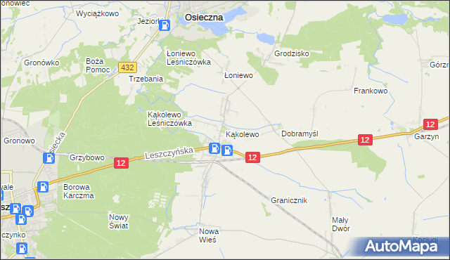 mapa Kąkolewo gmina Osieczna, Kąkolewo gmina Osieczna na mapie Targeo