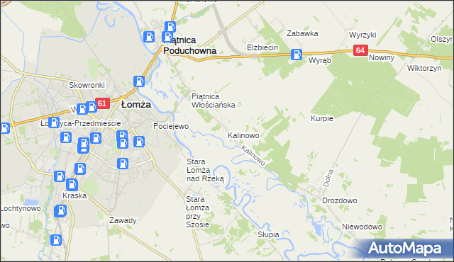 mapa Kalinowo gmina Piątnica, Kalinowo gmina Piątnica na mapie Targeo