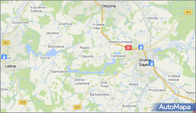 mapa Kałużna gmina Olszyna, Kałużna gmina Olszyna na mapie Targeo