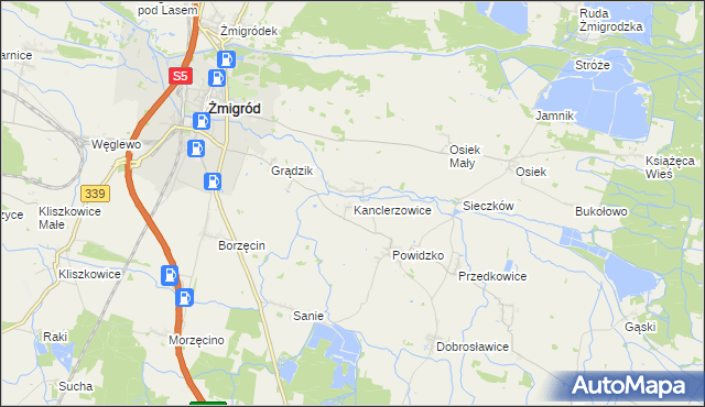 mapa Kanclerzowice, Kanclerzowice na mapie Targeo