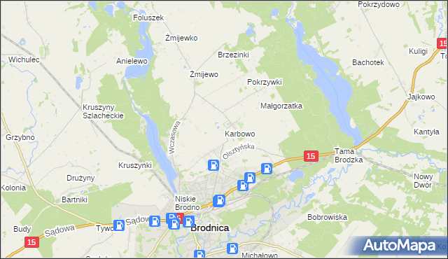 mapa Karbowo gmina Brodnica, Karbowo gmina Brodnica na mapie Targeo