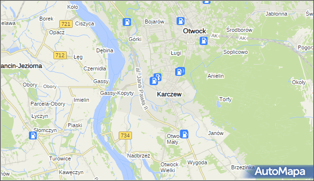 mapa Karczew powiat otwocki, Karczew powiat otwocki na mapie Targeo