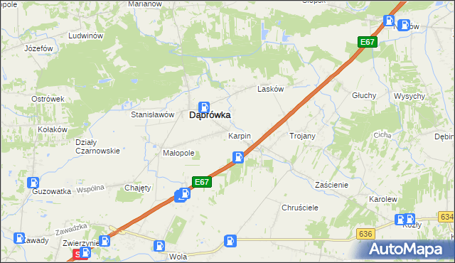 mapa Karpin gmina Dąbrówka, Karpin gmina Dąbrówka na mapie Targeo