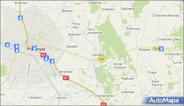 mapa Karwacz gmina Przasnysz, Karwacz gmina Przasnysz na mapie Targeo