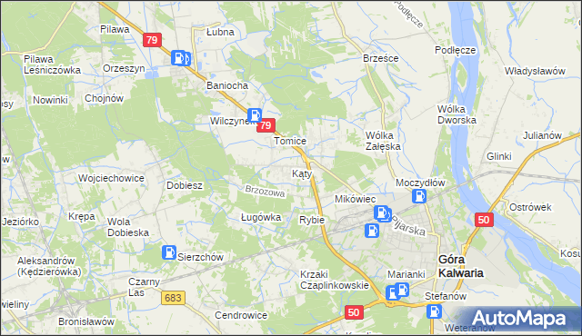 mapa Kąty gmina Góra Kalwaria, Kąty gmina Góra Kalwaria na mapie Targeo