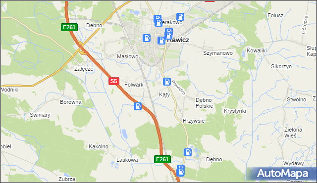 mapa Kąty gmina Rawicz, Kąty gmina Rawicz na mapie Targeo