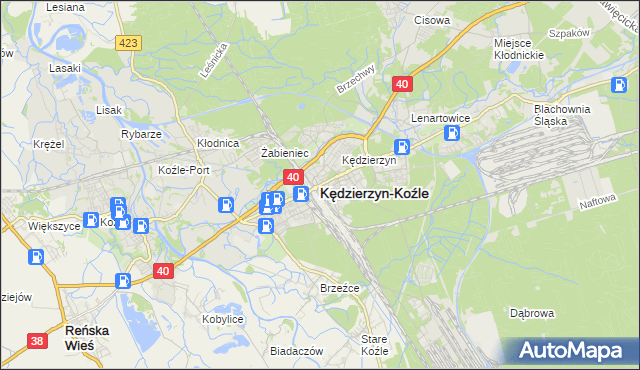 mapa Kędzierzyna-Koźle, Kędzierzyn-Koźle na mapie Targeo