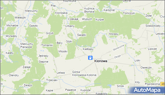 mapa Kiełbasy gmina Klonowa, Kiełbasy gmina Klonowa na mapie Targeo