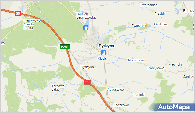 mapa Kłoda gmina Rydzyna, Kłoda gmina Rydzyna na mapie Targeo