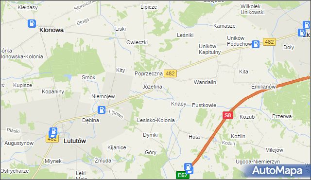mapa Kluski gmina Lututów, Kluski gmina Lututów na mapie Targeo