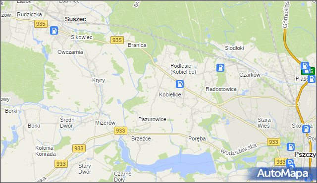 mapa Kobielice gmina Suszec, Kobielice gmina Suszec na mapie Targeo