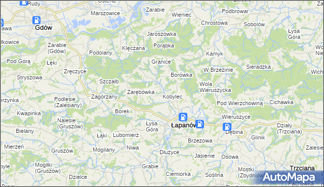 mapa Kobylec gmina Łapanów, Kobylec gmina Łapanów na mapie Targeo