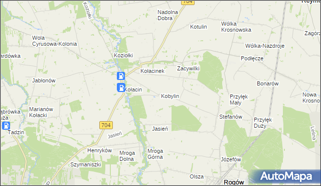 mapa Kobylin gmina Rogów, Kobylin gmina Rogów na mapie Targeo