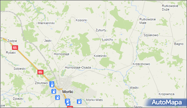 mapa Koleśniki gmina Mońki, Koleśniki gmina Mońki na mapie Targeo