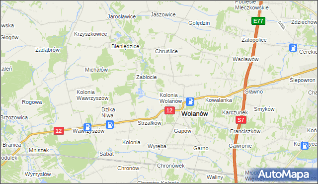 mapa Kolonia Wolanów, Kolonia Wolanów na mapie Targeo
