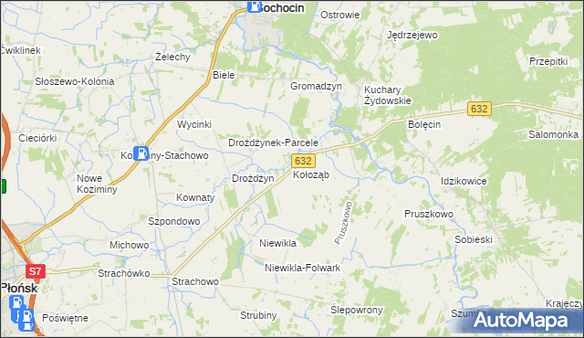 mapa Kołoząb gmina Sochocin, Kołoząb gmina Sochocin na mapie Targeo