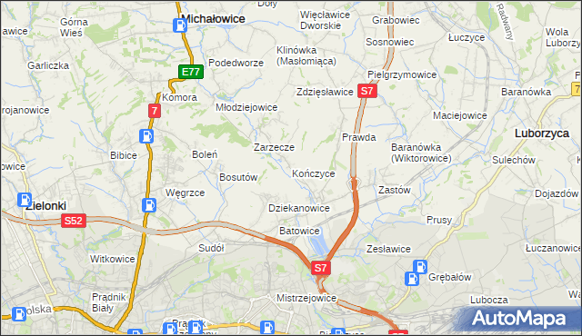 mapa Kończyce gmina Michałowice, Kończyce gmina Michałowice na mapie Targeo