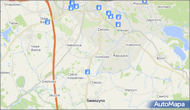 mapa Konikowo gmina Świeszyno, Konikowo gmina Świeszyno na mapie Targeo