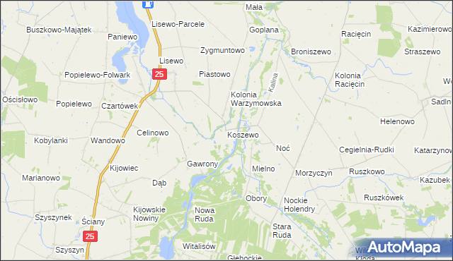 mapa Koszewo gmina Skulsk, Koszewo gmina Skulsk na mapie Targeo