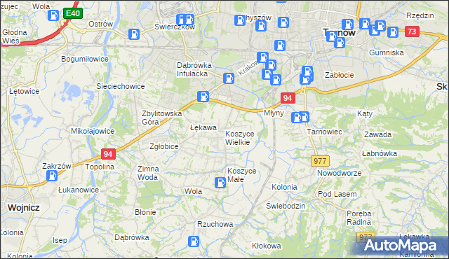 mapa Koszyce Wielkie, Koszyce Wielkie na mapie Targeo