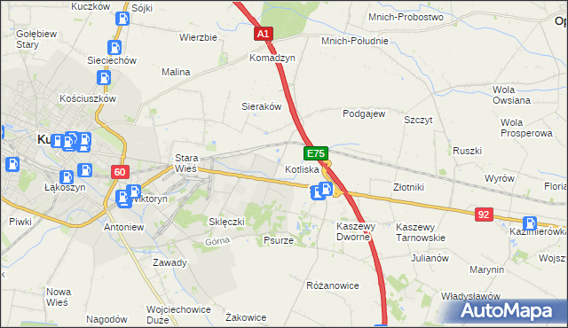 mapa Kotliska gmina Kutno, Kotliska gmina Kutno na mapie Targeo